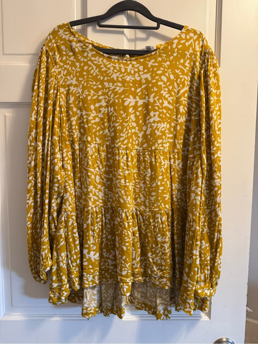 Yellow White Floral Tiered Long Sleeve Blouse